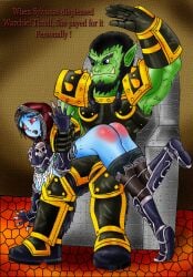 1boy 1girls aprion big_ass blizzard_entertainment blue_skin bubble_butt female forsaken green_skin male orc orc_(warcraft) orc_male spanking spanking_ass sylvanas_windrunner thrall undead undead_(warcraft) warcraft world_of_warcraft