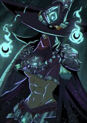 abs glowing_eyes goddess greek greek_female greek_mythology green_eyes hades_(game) hades_2 hannahalexart hecate hecate_(hades) magic magic_user mask masked masked_female muscular muscular_female supergiant_games titaness witch witch_hat