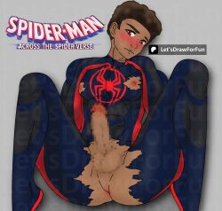 1boy african african_male ass ass_up censored cursed cursed_image dark-skinned_male dark_skin funny gay let's_draw_for_fun male male_only marvel miles_morales miles_morales_(spider-verse) s solo spandex spandex_suit spider-man spider-man:_across_the_spider-verse spider-man_(miles_morales) spider-man_(series) teen_boy torn torn_clothes yaoi