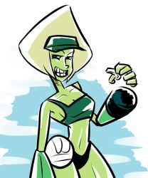 1girls 2015 alternate_version_available blonde_hair cartoon_network cleavage digital_media_(artwork) gem_(species) green_skin limb_enhancers muscular muscular_thighs peridot_(steven_universe) peridugh solo sports_bra sportswear steven_universe visor_cap volleyball volleyball_uniform whistle