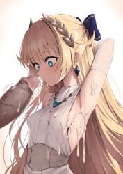 1boy blonde_hair blue_eyes blush cum epic7 karadborg little_queen_charlotte_(epic7) small_breasts tagme