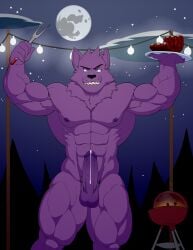 anthro balls bara barazoku bernard_(ok_k.o.!_lbh) boner erection furry geng male male_only muscles muscular nude ok_k.o.!_let's_be_heroes penis purple_body purple_fur solo solo_male werewolf wolf