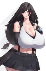 1girls big_breasts black_hair breasts busty cleavage coolpsyco106 curvaceous curvy curvy_body curvy_female curvy_figure female final_fantasy final_fantasy_vii final_fantasy_vii_remake fingerless_gloves gloves huge_breasts large_breasts red_eyes skirt tifa_lockhart voluptuous white_background