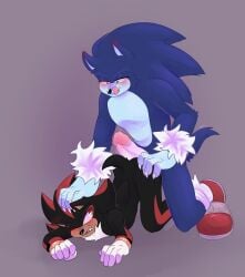 anthro balls black_hair black_hair_bottom blue_hair blue_hair_on_black_hair blue_hair_top blush boner domination erection furry gay hant_sins licking_lips light_hair_on_dark_hair male male_only nude penis sega shadow_the_hedgehog size_difference sonadow sonic_(series) sonic_the_hedgehog sonic_the_werehog werehog