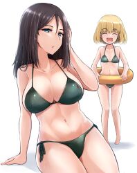 2girls bikini blonde_hair blue_eyes breasts brown_hair closed_eyes girls_und_panzer katyusha_(girls_und_panzer) kitayama_miuki looking_at_viewer multiple_girls nonna_(girls_und_panzer) swimsuit white_background