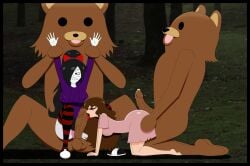 2boys 2girls age_difference big_breasts big_penis black_hair brown_hair clothed commission creepypasta cum fellatio ferozyraptor nina_the_killer pedobear sally_williams white_skin