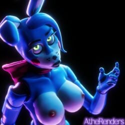 2024 3d_(artwork) animatronic anthro atherenders black_nose blue_body bonnie_(fnaf) bonnie_(psychojohn2) bow_tie cheek_dots digital_media_(artwork) eyebrows eyelashes female five_nights_at_freddy's five_nights_at_freddy's_2 glowing glowing_eyes hair lagomorph leporid living_machine looking_at_viewer machine mammal nipples nude rabbit rabbit_ears robot robotic_arm robotic_hand scottgames solo toy_bonnie_(fnaf)