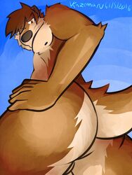 anthro ass balls c.j. looking_back male mammal mustelid otter solo vent_kazemaru