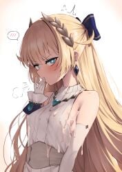 1boy after_fellatio blonde_hair blue_eyes blush cum epic7 karadborg little_queen_charlotte_(epic7) small_breasts tagme