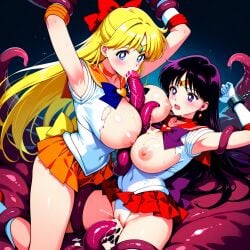 1girls ai_generated bishoujo_senshi_sailor_moon black_hair blowjob blue_eyes bondage boobjob breasts breasts_out bukkake chained chains cum cum_on_breasts fellatio female hair long_hair miko minako_aino oral paizuri purple_eyes purple_hair rei_hino restrained ripped_clothing sailor_mars sailor_senshi_uniform sailor_venus submissive submissive_female surprised tentacle tentacle_bondage titjob torn_clothes vaginal_penetration