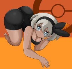 :< ass bea_(pokemon) big_ass dark-skinned_female dark_skin female female_focus female_only gray_hair human human_only nintendo pokemon pokemon_ss solo solo_female sonson-sensei tagme tomboy