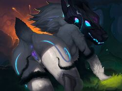 2017 all_fours anthro anus ass caprine duo female fur furry glowing glowing_eyes grass kindred lamb_(league_of_legends) league_of_legends mammal mask nude photonoko pussy pussy_juice riot_games sheep solo spirit spread_pussy spreading tree white_fur wolf_(league_of_legends)