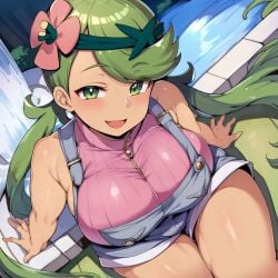 1girls ai_generated alternate_breast_size big_breasts breasts busty castle12 curvaceous curvy curvy_body curvy_female curvy_figure female huge_breasts large_breasts mallow_(pokemon) nipples pokemon sweat sweating sweaty sweaty_body sweaty_breasts thick_thighs thighs