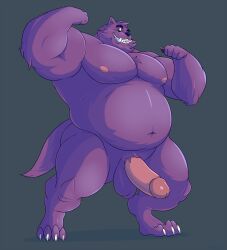 anthro balls bara barazoku bernard_(ok_k.o.!_lbh) boner erection furry male male_only manlyster musclegut muscles muscular nude ok_k.o.!_let's_be_heroes penis purple_body purple_fur solo solo_male werewolf wolf