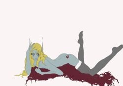 1girls blizzard_entertainment blonde_hair blue_skin forsaken horde_symbol horde_tattoo nude pinup solo sylvanas_windrunner tattoo undead undead_(warcraft) warcraft winged-warrior world_of_warcraft