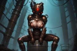 1girls ai_generated armor big_breasts big_sister_(bioshock) bioshock_2 boob_window cleavage league69 looking_at_viewer nightmare_waifu red_eyes solo