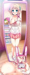 1girls absurdres blonde_hair blouse blue_eyes blush bow breasts canon_genderswap cellphone change!_ano_ko_ni_natte_kunkun_peropero cleavage embarrassed erect_nipples female female_only female_pov flashing highres large_breasts mirror mirror_selfie nipples open_mouth photo puffy_nipples pulled_by_self pulling selfie shirt_pull short_hair skirt slippers solo_female standing tied_hair twintails undressing