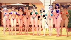 3d 9girls alternate_breast_size armpits arms_behind_head big_breasts big_thighs bikini blush breasts breasts_bigger_than_head busty codeyumi dark-skinned_female dark_skin dehya_(genshin_impact) female female_only furina_(genshin_impact) ganyu_(genshin_impact) genshin_impact huge_breasts huge_thighs koikatsu large_breasts large_thighs light-skinned_female light_skin lisa_(genshin_impact) lynette_(genshin_impact) mona_(genshin_impact) multiple_girls navel raiden_shogun swimsuit thick_thighs thighs voluptuous xianyun_(genshin_impact) xinyan_(genshin_impact)