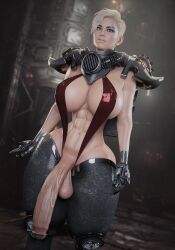 3d audrix autumn_(audrix) futanari huge_ass huge_breasts huge_cock revealing_clothes solo_futa thick thick_penis toned_futa veiny_penis