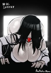 1girls aestheticc-meme ajaycolor artist_signature ass big_ass big_cleavage black_hair bottomless breasts bubble_butt cleavage colored coming_out_of_tv female female_only ghost ghost_girl hanging_breasts hi_res huge_ass huge_breasts long_hair the_ring voluptuous yamamura_sadako