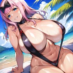 1girls ai_generated alternate_breast_size areola_slip big_breasts bostin breasts busty curvaceous curvy curvy_body curvy_female curvy_figure female fujiwara_chika huge_breasts kaguya-sama_wa_kokurasetai_~tensai-tachi_no_renai_zunousen~ large_breasts nipples outdoors sitting sling_bikini solo sweat sweating sweaty sweaty_body sweaty_breasts thick_thighs thighs venus_body