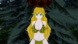 3d bikini blonde_hair breasts coiling eyes_crossed hypnosis kaa_eyes koikatsu lamia large_breasts leopard_print loincloth long_hair mind_control monster monster_girl mrkoiru open_mouth original original_character outdoors pale_skin resisting rwby smile snake the_jungle_book weak_resistance yang_xiao_long