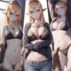 1girls ai_generated big_breasts black_bra breasts clothing female female_only happy long_hair midna nintendo public ruptuorie shorts solo the_legend_of_zelda the_legend_of_zelda:_twilight_princess twili_midna twilight_princess