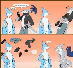 2boys anthro anthro_male anthro_only covering embarrassed forced_exposure furry furry_only joeyjazz male nude shark tagme text