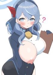 ? ako_(blue_archive) blue_archive blue_eyes blue_hair boob breast breasts exposed_breast exposed_breasts female gehenna_academy_student goriro9999 nipple nipples oblivious prefect_team_(blue_archive) tit unaware wardrobe_malfunction