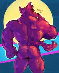 anthro ass bara barazoku bernard_(ok_k.o.!_lbh) furry male male_only muscles muscular nude ok_k.o.!_let's_be_heroes purple_body purple_fur sleepymuu solo solo_male werewolf wolf