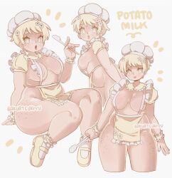 1girls apron bakuatsukiyu breasts chubby female milk_girls nude potato_milk_(bakuatsukiyu) tagme