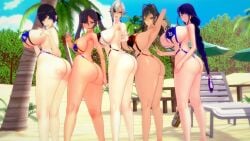 5girls arlecchino_(genshin_impact) armpit ass big_ass big_breasts big_thighs bikini breasts busty codeyumi dark-skinned_female dark_skin dehya_(genshin_impact) female female_only genshin_impact huge_ass huge_breasts huge_thighs koikatsu large_ass large_breasts large_thighs light-skinned_female light_skin mature_female milf mona_(genshin_impact) multiple_girls raiden_shogun swimsuit thick_thighs thighs v_sign voluptuous yelan_(genshin_impact)