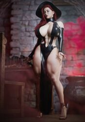 3d audrix cleavage dress halloween_costume huge_ass huge_breasts rose_(audrix) solo_female thick toned_female witch_hat