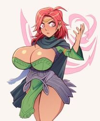 1girls bare_thighs breasts brellom cape circlet cleavage clothed dark-skinned_female dress female female_only fire_emblem fire_emblem:_three_houses frown green_dress hapi_(fire_emblem) large_breasts long_hair magic nintendo pelvic_curtain red_eyes red_hair thick_thighs thighs white_background