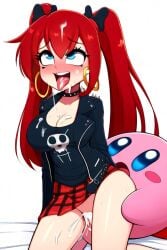 ahe_gao ai_generated cum cum_in_mouth cum_in_pussy cum_on_breasts female goth_girl goth_mommy hoop_earrings interspecies izzyredlove_(oc) kirby kirby_(series) leather_jacket male nintendo original original_character twintails twintails_(hairstyle) vaginal_penetration