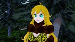 3d bikini blonde_hair breasts choking coiling eyes_crossed hypnosis kaa_eyes koikatsu lamia large_breasts leopard_print long_hair mind_control monster monster_girl mrkoiru open_mouth original original_character outdoors pale_skin rwby smile snake the_jungle_book yang_xiao_long