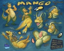 anthro anus aquatic_dragon ass belly big_belly big_butt branded dragon dragonite english_text exclamation_point eye_glint feet fin generation_1_pokemon genitals gesture halo-pano head_fin looking_at_viewer looking_back looking_back_at_viewer male marine membrane_(anatomy) model_sheet mythological_creature mythological_scalie mythology nintendo open_mouth penis pokemon pokemon_(species) scalie slit_(disambiguation) smile tail tail_fin text toes underwater water waving webbed_feet webbed_hands wide_eyed