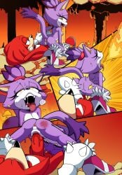 1boy 1girls ahe_gao anthro anthro_on_anthro anthro_penetrating_anthro anus ass blaze_the_cat color_edit comic edit goldsden knuckles_the_echidna leatherruffian pussy reverse_cowgirl_position sex sonic_(series) spanking