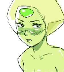 1girls 2015 artist_request blonde_hair blush cartoon_network digital_media_(artwork) female gem_(species) green_skin icon lowres nude nude_female peridot_(steven_universe) sketch solo steven_universe visor