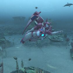 3d 3d_(artwork) 3d_render areola areolae big_breasts blue_eyes blue_nipples breasts breasts_out cybertronian elita_one female nipples pink_body thick_thighs transformers underwater xrazer5
