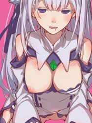 breasts crystal elf emilia_(re:zero) female large_breasts long_hair long_hears purple_eyes purple_ribbon re:zero_kara_hajimeru_isekai_seikatsu white_hair