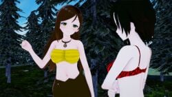 3d bikini black_hair breasts brown_hair crossed_arms koikatsu lamia leopard_print long_hair medium_breasts monster monster_girl mrkoiru open_mouth original original_character outdoors pale_skin ruby_rose rwby silver_eyes swimsuit the_jungle_book yellow_eyes