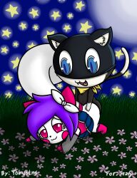 absurd_res anthro black_fur domestic_cat duo felid feline felis female from_behind_position fur generation_4_pokemon hair hi_res male male/female mammal mask morgana_(persona) nintendo pachi_(oc) pachirisu persona_(series) persona_5 pokemon pokemon_(species) purple_hair red_eyes rodent sciurid sex tobiastns_(artist) tree_squirrel white_body white_fur young