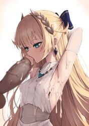 1boy armpits blonde_hair blue_eyes blush cum epic7 fellatio karadborg little_queen_charlotte_(epic7) small_breasts tagme