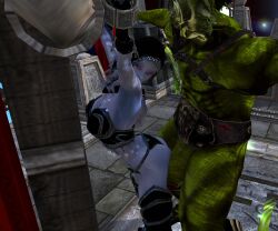 1girls 3d arms_restrained bdsm blizzard_entertainment blue_skin bondage female forsaken green_skin imminent_sex male orc orc_male shackled sylvanas_windrunner undead undead_(warcraft) warcraft white_hair world_of_warcraft