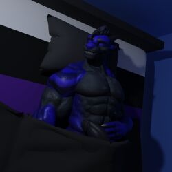 anthro closed_eyes dergdrister dragon drister_(dergdrister) genitals male muscular muscular_anthro mythological_creature mythological_scalie mythology penis poking_out scalie simple_background sleeping smile solo