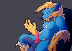 anthro capcom dragon erection fur horn male male_only monster_hunter penis puppenstein scales scalie simple_background solo tagme video_games zinogre