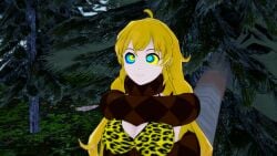 3d bikini blonde_hair breasts choking coiling eyes_crossed hypnosis kaa_eyes koikatsu lamia large_breasts leopard_print long_hair mind_control monster monster_girl mrkoiru open_mouth original original_character outdoors pale_skin rwby smile snake the_jungle_book yang_xiao_long