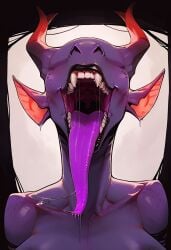 1girls ai_generated anthro black_lipstick eldritch_horror eyelashes female_monster female_only from_above gaping_mouth long_ears long_tongue looking_at_viewer monster nightmare_waifu purple_skin purple_tongue saliva saliva_on_tongue wide_mouth