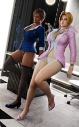 3d 3dloveandpeace blonde_hair brown_eyes brown_hair business_suit business_woman busty dark-skinned_female dark_skin dead_or_alive dead_or_alive_xtreme_beach_volleyball female female_focus female_only helena_douglas hourglass_figure light-skinned_female light_skin lisa_hamilton long_hair office_lady pinup pinup_pose ponytail short_hair tagme wide_hips